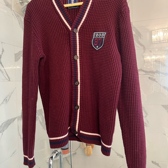 izod classic knit preppy dressing rich sweater size medium burgundy golf sweater - Picture 11 of 17